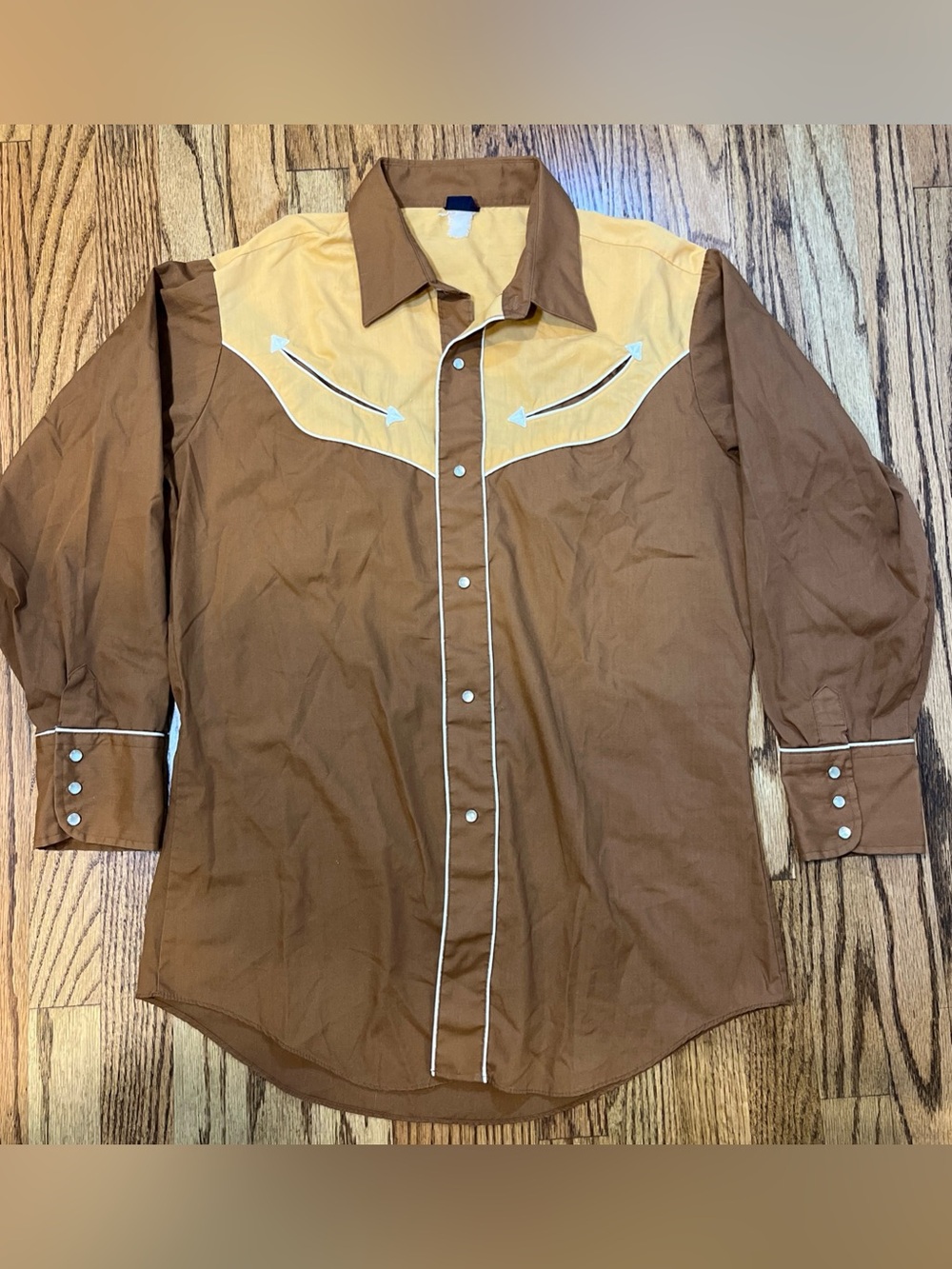 Levis Pearl Snap Western Shirt Mens L Rockabilly Cowboy VTG 70s Brown Country